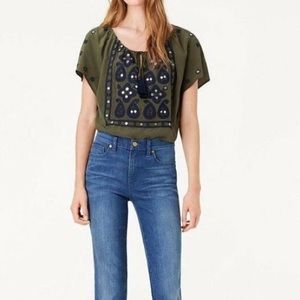 Tory Burch Silk Sequined Embroidered Peasant Camille Top Sz 2